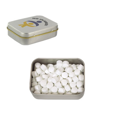 LL322s Promotional Confectionery Peppermints in Silver Rectangular Tins