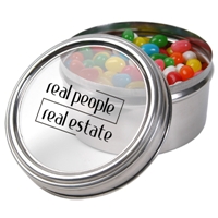 LL4843s Promotional Confectionery Assorted Jelly Beans in 6cm Stainless Steel Canisters
