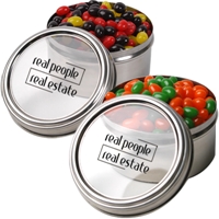 LL4863s Promotional Confectionery Corporate Colour Jelly Beans in 6cm Stainless Steel Canisters