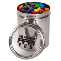 LL33005s Promotional Confectionery M&Ms in 12cm Stainless Steel Canisters
