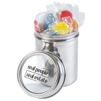 LL558s Promotional Confectionery Lollipops in 12cm Stainless Steel Canisters
