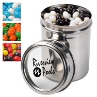 LL4862s Promotional Confectionery Corporate Jelly Beans in 12cm Stainless Steel Canisters